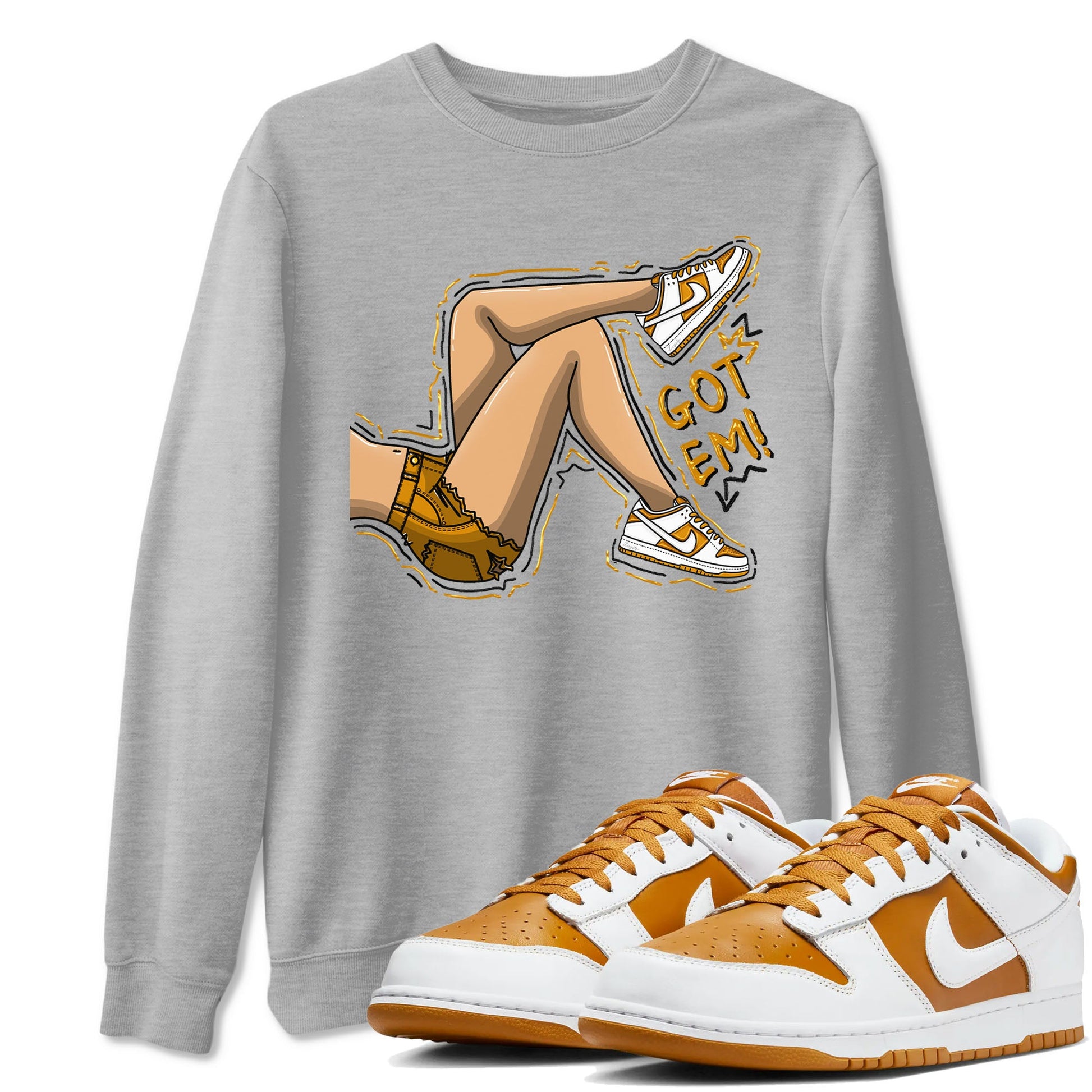 Got Em Legs sneaker match tees to Dark Curry Reverse Curry street fashion brand for shirts to match Jordans SNRT Sneaker Tees Dunk Dark Curry unisex t-shirt Heather Grey 1 unisex shirt