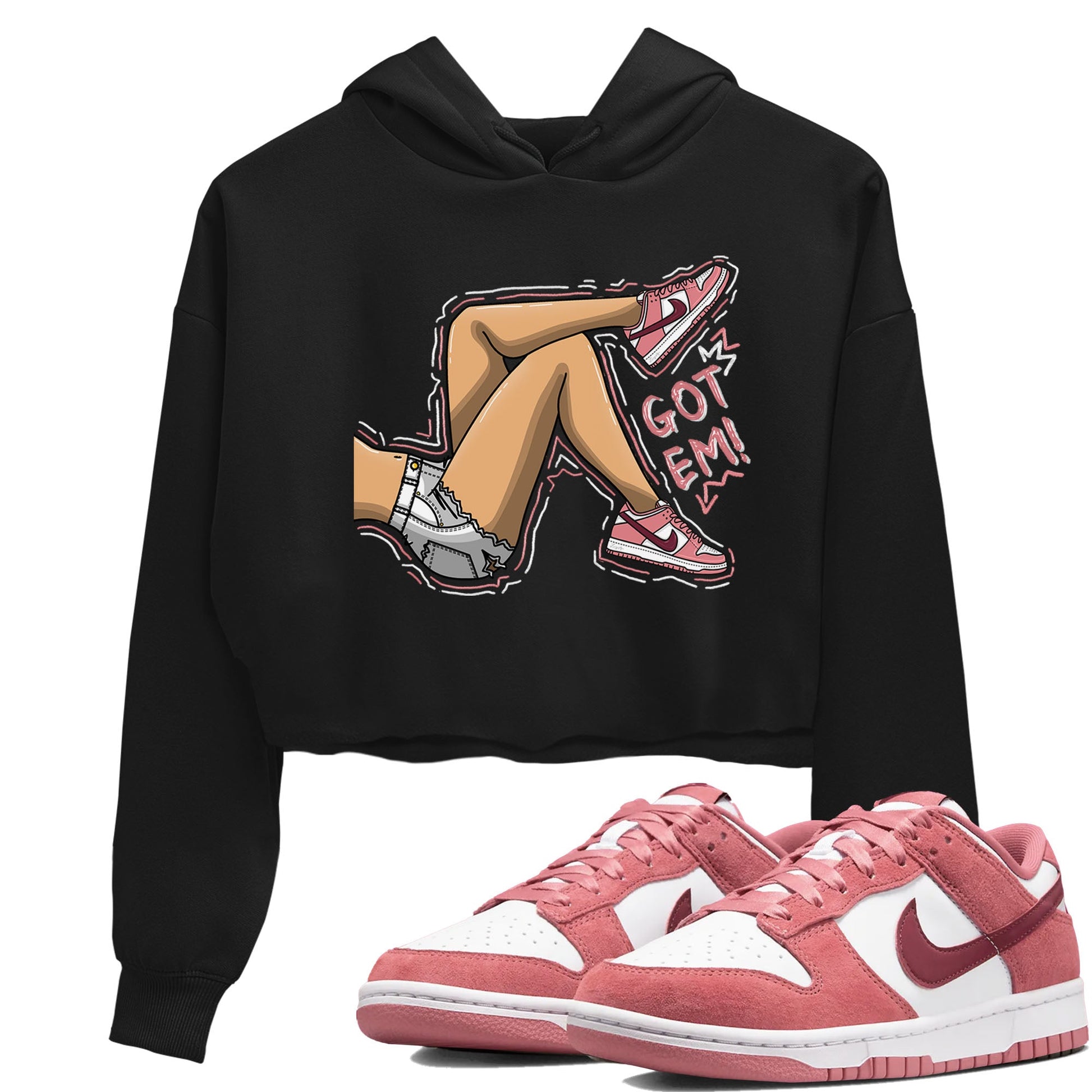 Dunk Valentine's Day shirt to match jordans Got Em Legs sneaker tees Dunks Valentine's Day SNRT sneaker Release Tees Black 1 crop length shirt