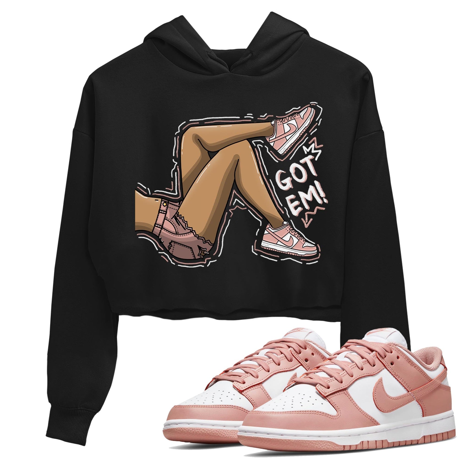 Nike Dunks Low Rose Whisper shirt to match jordans Got Em Legs sneaker tees Nike Dunk Rose Whisper SNRT Sneaker Release Tees Black 1 Crop T-Shirt