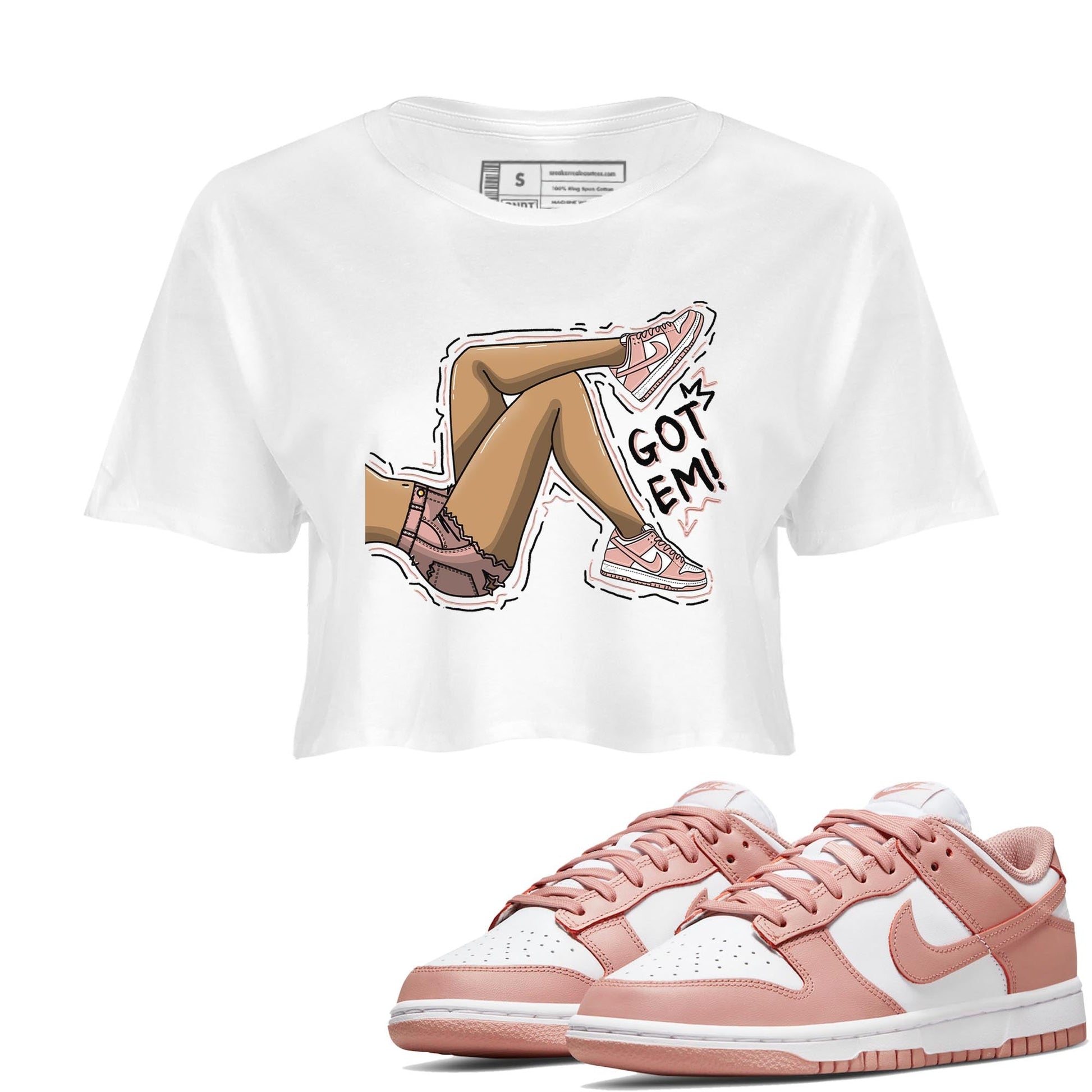 Nike Dunks Low Rose Whisper shirt to match jordans Got Em Legs sneaker tees Nike Dunk Rose Whisper SNRT Sneaker Release Tees White 1 Crop T-Shirt