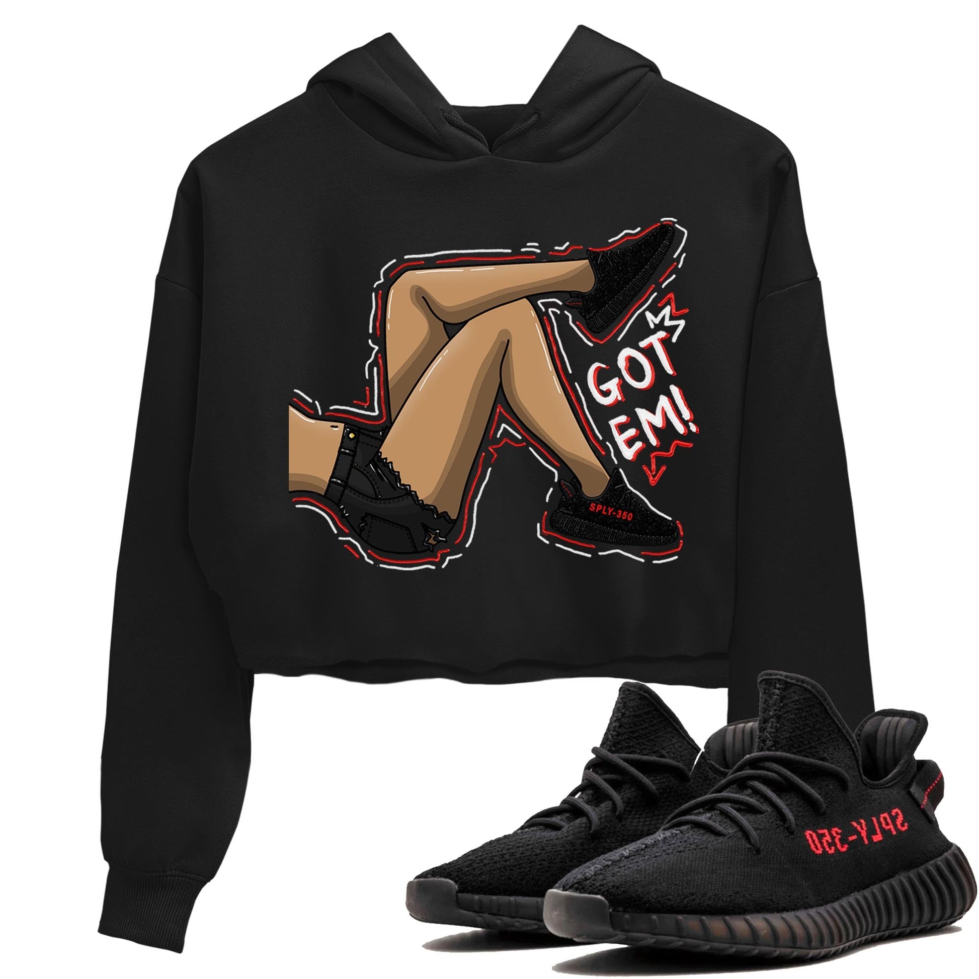 Yeezy 350 Bred shirt to match jordans Got Em Legs sneaker tees Yeezy Boost 350 V2 Bred SNRT Sneaker Release Tees Black 1 Crop T-Shirt