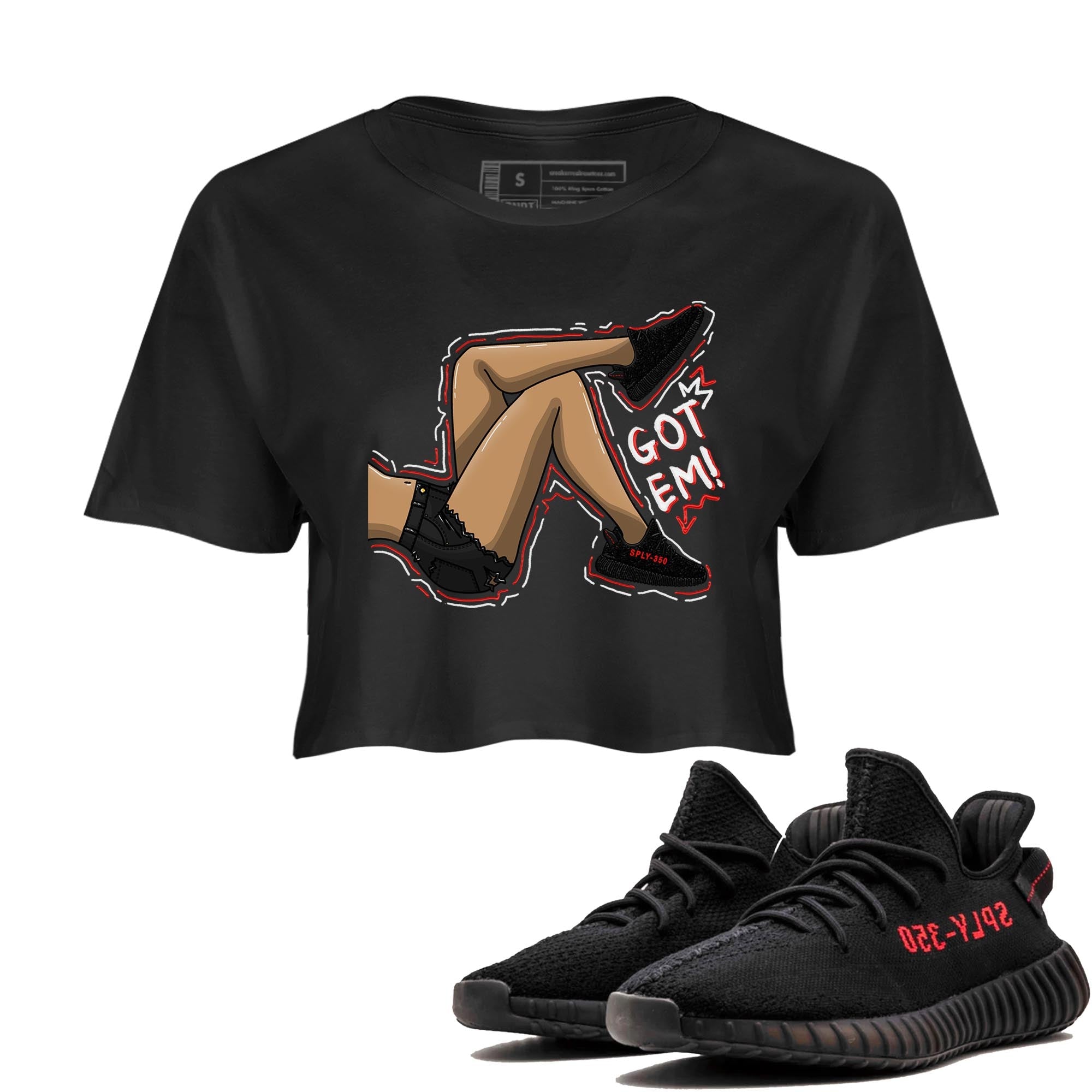 Yeezy 350 Bred shirt to match jordans Got Em Legs sneaker tees Yeezy Boost 350 V2 Bred SNRT Sneaker Release Tees Black 1 Crop T-Shirt