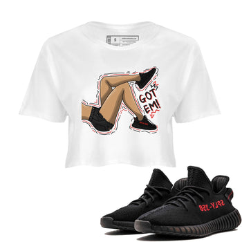 Yeezy 350 Bred shirt to match jordans Got Em Legs sneaker tees Yeezy Boost 350 V2 Bred SNRT Sneaker Release Tees White 1 Crop T-Shirt