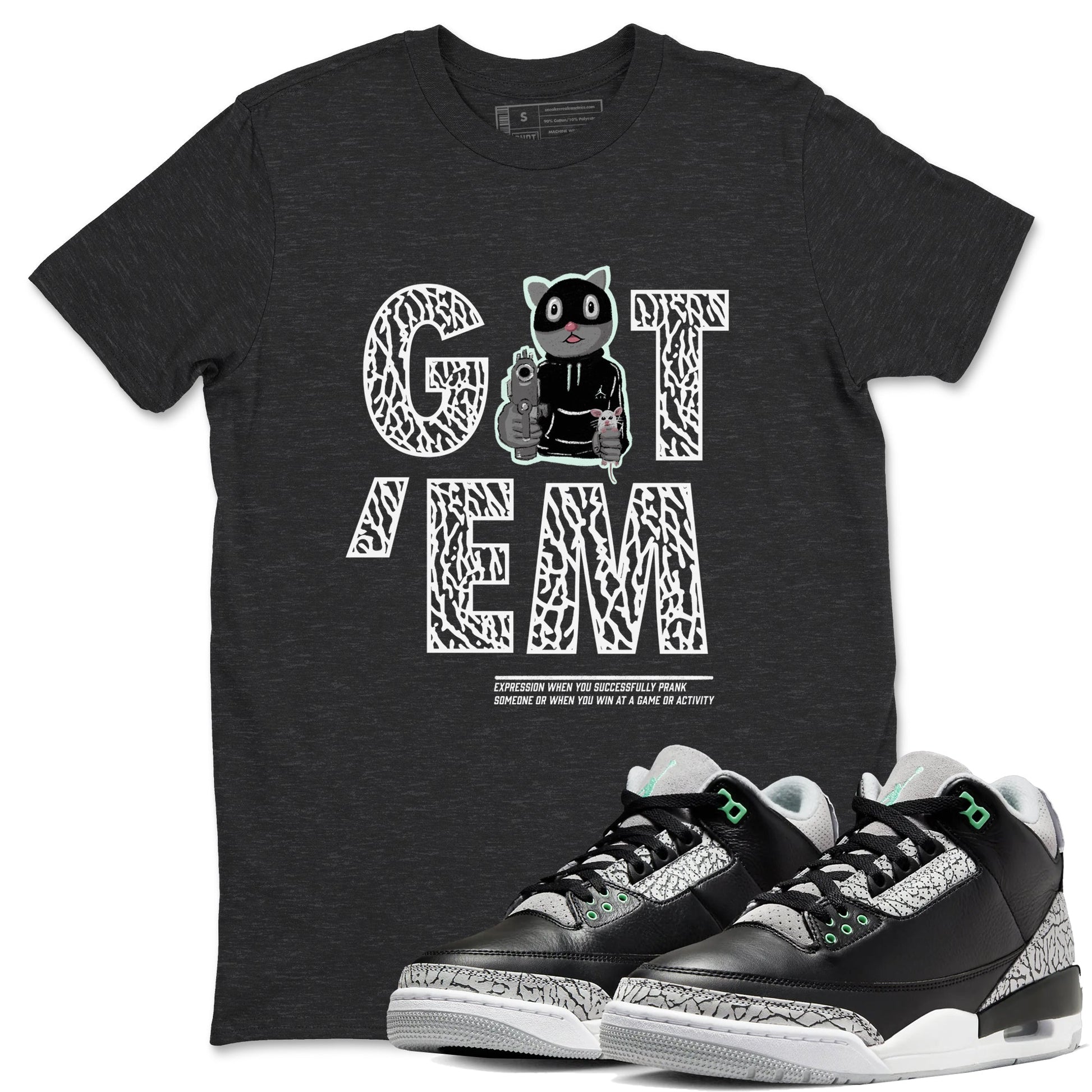 3s Green Glow shirt to match jordans Got'em Cat sneaker tees Air Jordan 3 Green Glow SNRT Sneaker Release Tees unisex cotton Charcoal Heather 1 crew neck shirt