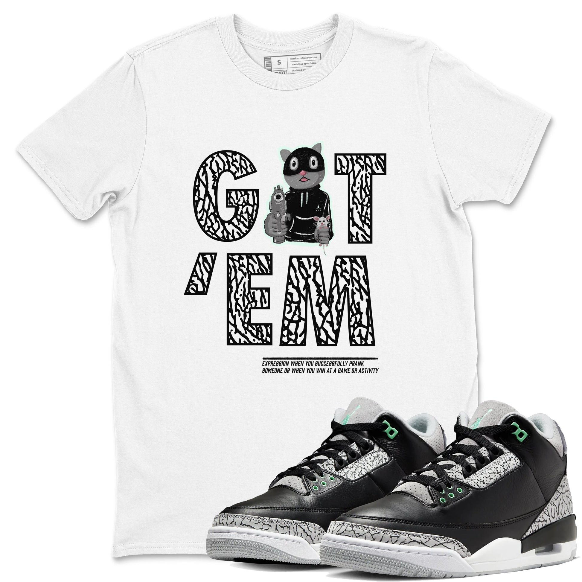 3s Green Glow shirt to match jordans Got'em Cat sneaker tees Air Jordan 3 Green Glow SNRT Sneaker Release Tees unisex cotton White 1 crew neck shirt