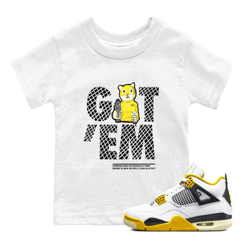 4s Vivid Sulfur shirt to match jordans Got'em Cat sneaker tees Air Jordan 4 Retro Vivid Sulfur SNRT sneaker release tees baby toddler White 1 cotton Shirt