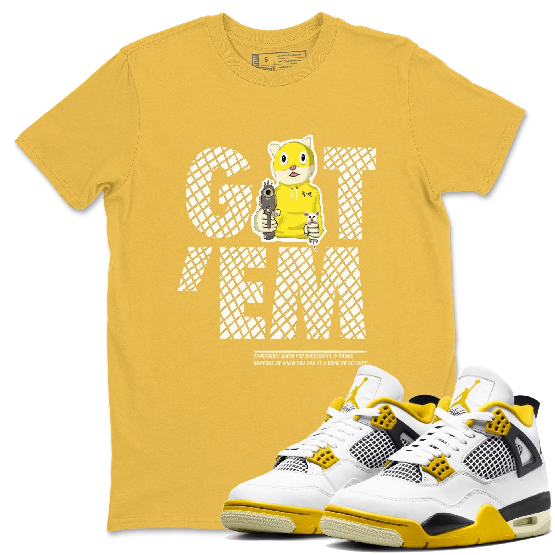4s Vivid Sulfur shirt to match jordans Got'em Cat sneaker tees Air Jordan 4 Retro Vivid Sulfur SNRT Sneaker Release Tees unisex cotton Daisy 1 crew neck shirt