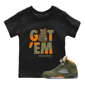 5s Olive shirt to match jordans Got'em Cat sneaker tees Air Jordan 5 Retro Olive SNRT sneaker release tees baby toddler Black 1 cotton Shirt