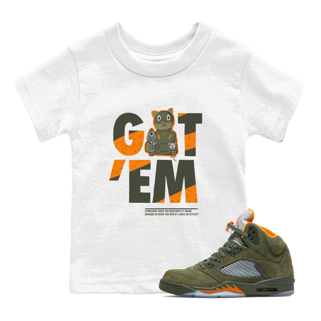 5s Olive shirt to match jordans Got'em Cat sneaker tees Air Jordan 5 Retro Olive SNRT sneaker release tees baby toddler White 1 cotton Shirt