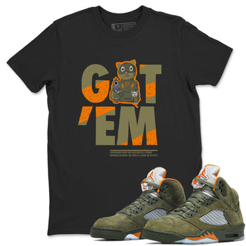 5s Olive shirt to match jordans Got'em Cat sneaker tees Air Jordan 5 Retro Olive SNRT Sneaker Release Tees unisex cotton Black 1 crew neck shirt