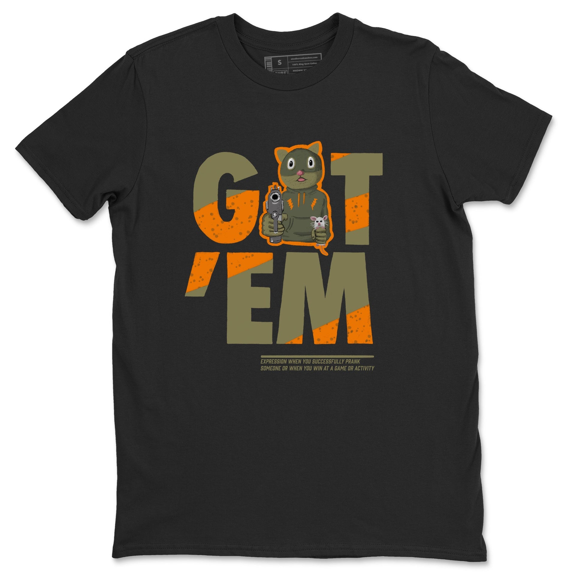 5s Olive shirt to match jordans Got'em Cat sneaker tees Air Jordan 5 Retro Olive SNRT Sneaker Release Tees unisex cotton Black 2 crew neck shirt