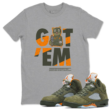 5s Olive shirt to match jordans Got'em Cat sneaker tees Air Jordan 5 Retro Olive SNRT Sneaker Release Tees unisex cotton Heather Grey 1 crew neck shirt