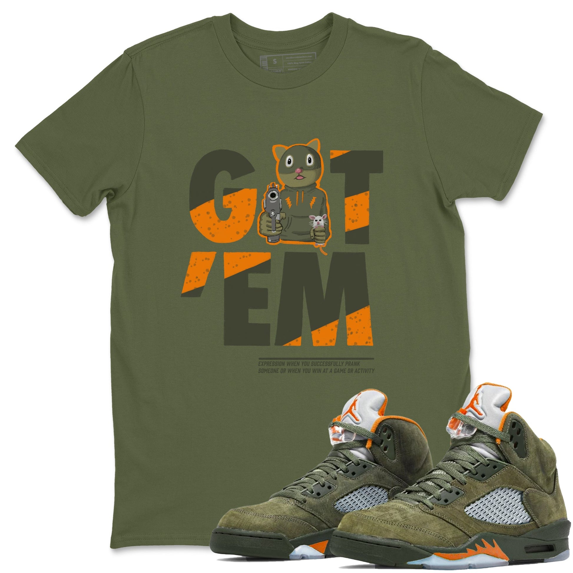 5s Olive shirt to match jordans Got'em Cat sneaker tees Air Jordan 5 Retro Olive SNRT Sneaker Release Tees unisex cotton Military Green 1 crew neck shirt