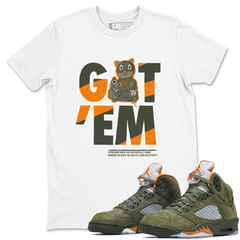 5s Olive shirt to match jordans Got'em Cat sneaker tees Air Jordan 5 Retro Olive SNRT Sneaker Release Tees unisex cotton White 1 crew neck shirt