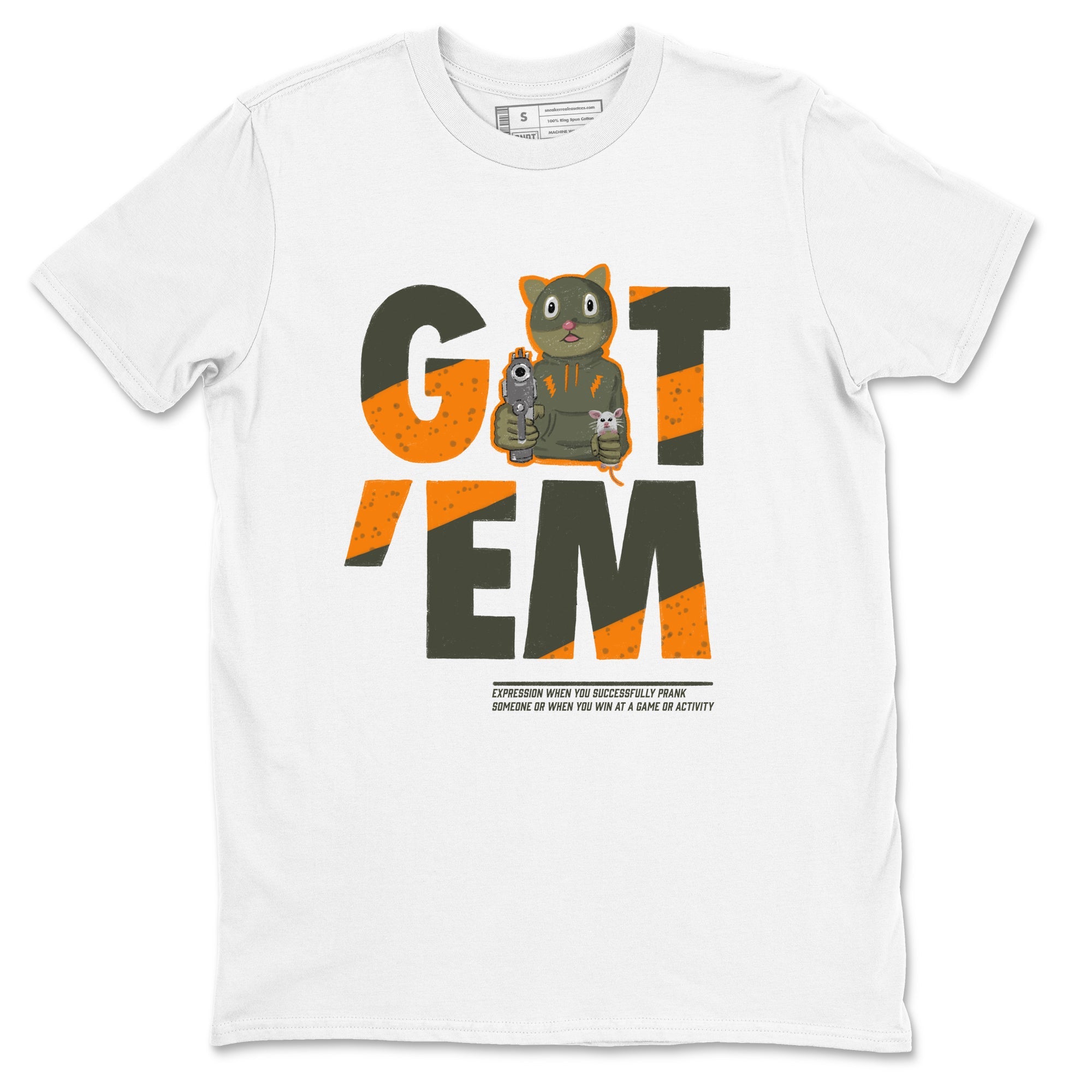 5s Olive shirt to match jordans Got'em Cat sneaker tees Air Jordan 5 Retro Olive SNRT Sneaker Release Tees unisex cotton White 2 crew neck shirt