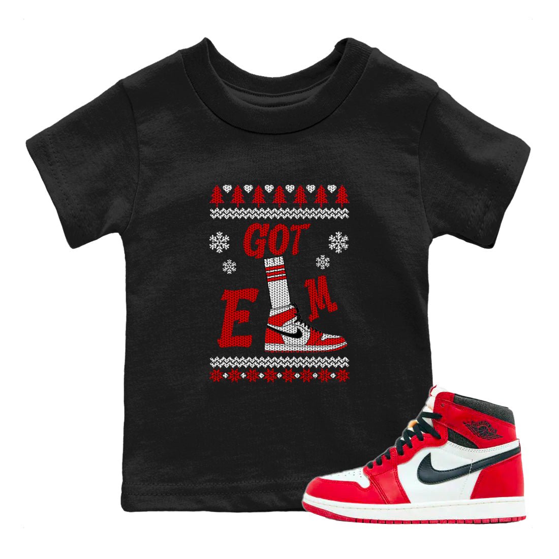 Air Jordan 1 Chicago shirt to match jordans Gotem Sweater sneaker tees Christmas dress Ugly Sweater AJ1 Chicago SNRT sneaker release tees baby toddler Black 1 cotton Shirt