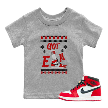 Air Jordan 1 Chicago shirt to match jordans Gotem Sweater sneaker tees Christmas dress Ugly Sweater AJ1 Chicago SNRT sneaker release tees baby toddler Heather Grey 1 cotton Shirt