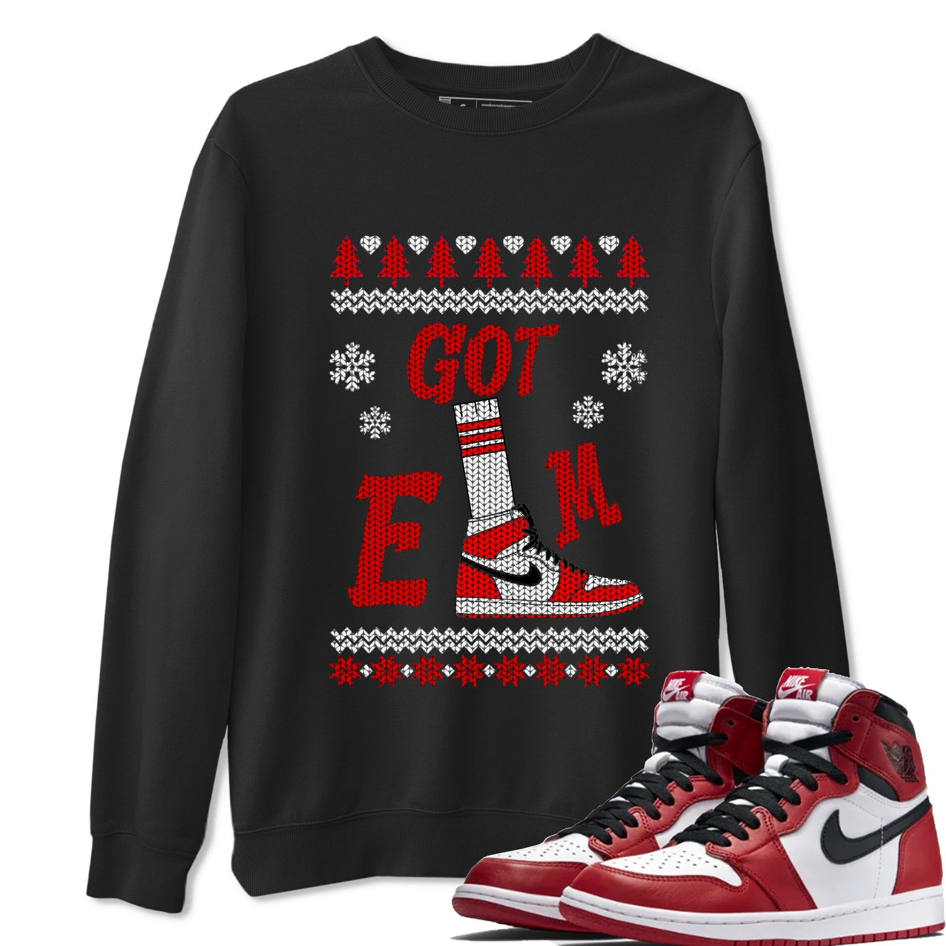 Air Jordan 1 Chicago shirt to match jordans Gotem Sweater sneaker tees Christmas dress Ugly Sweater AJ1 Chicago SNRT Sneaker Release Tees unisex cotton Black 1 crew neck shirt