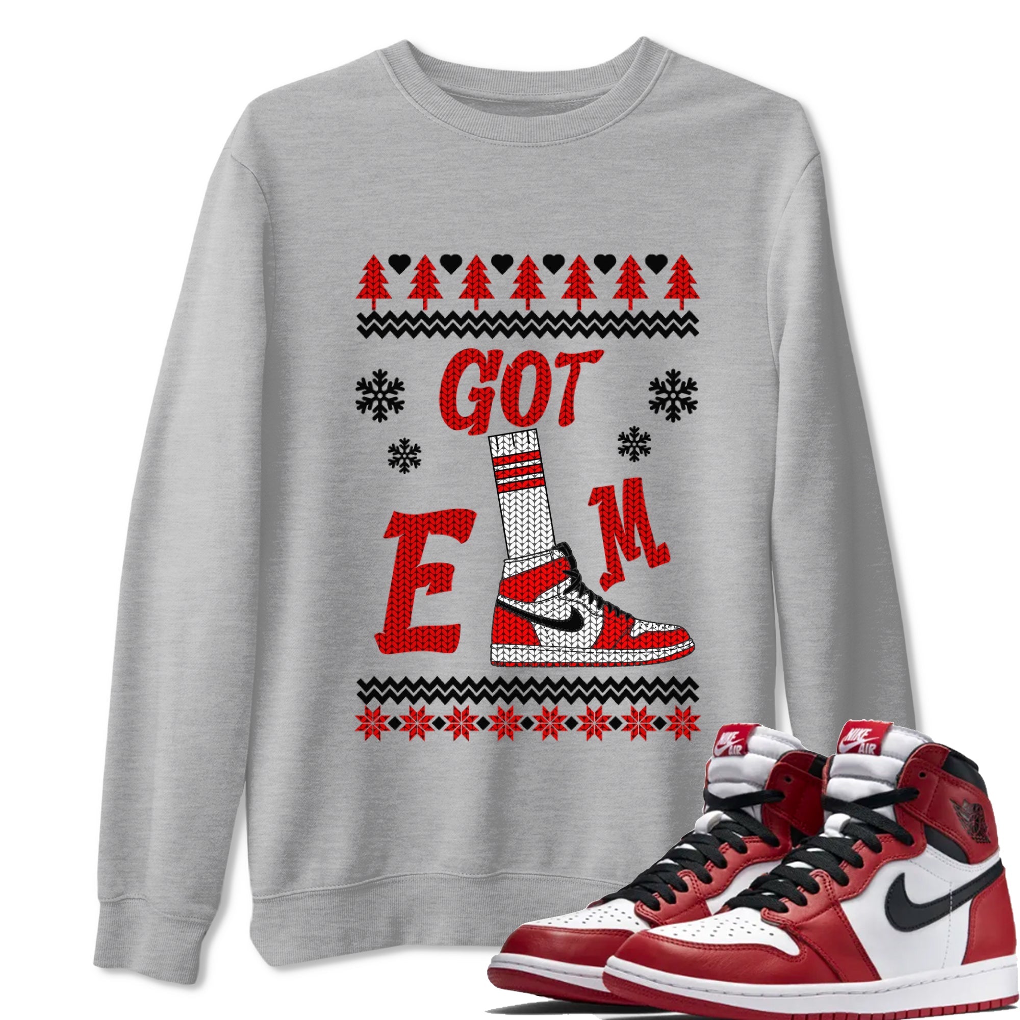 Air Jordan 1 Chicago shirt to match jordans Gotem Sweater sneaker tees Christmas dress Ugly Sweater AJ1 Chicago SNRT Sneaker Release Tees unisex cotton Heather Grey 1 crew neck shirt