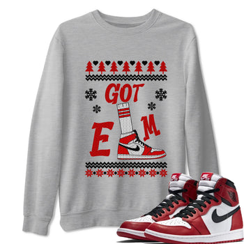 Air Jordan 1 Chicago shirt to match jordans Gotem Sweater sneaker tees Christmas dress Ugly Sweater AJ1 Chicago SNRT Sneaker Release Tees unisex cotton Heather Grey 1 crew neck shirt