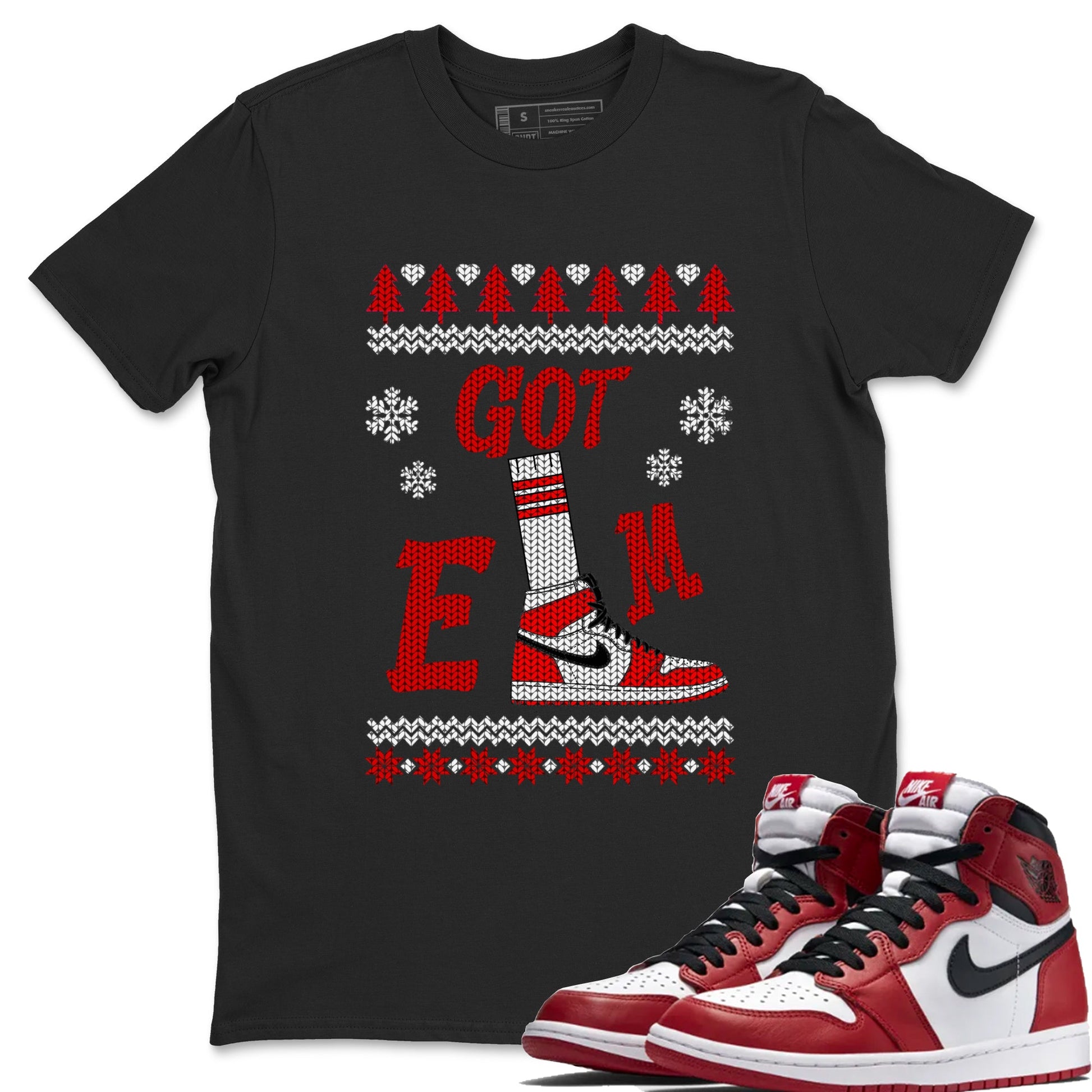 Air Jordan 1 Chicago shirt to match jordans Gotem Sweater sneaker tees Christmas dress Ugly Sweater AJ1 Chicago SNRT Sneaker Release Tees unisex cotton Black 1 crew neck shirt