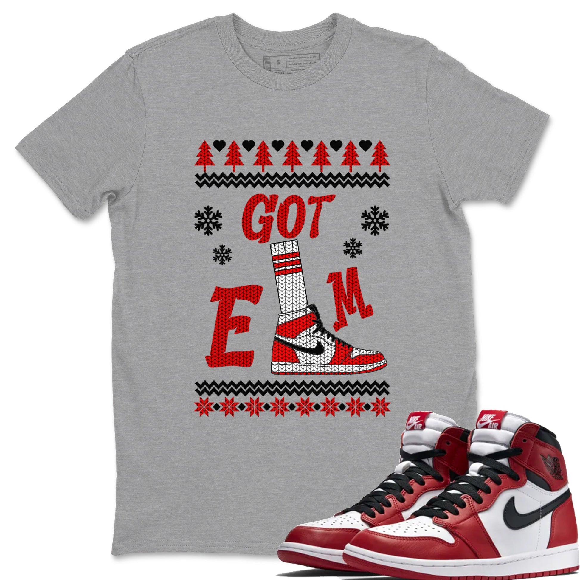 Air Jordan 1 Chicago shirt to match jordans Gotem Sweater sneaker tees Christmas dress Ugly Sweater AJ1 Chicago SNRT Sneaker Release Tees unisex cotton Heather Grey 1 crew neck shirt