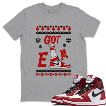 Air Jordan 1 Chicago shirt to match jordans Gotem Sweater sneaker tees Christmas dress Ugly Sweater AJ1 Chicago SNRT Sneaker Release Tees unisex cotton Heather Grey 1 crew neck shirt