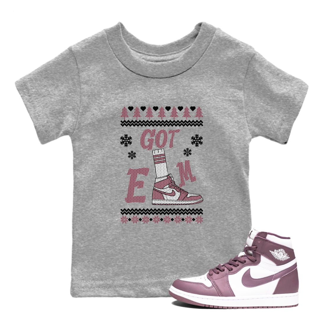 Air Jordan 1 Mauve shirt to match jordans Gotem Sweater sneaker tees Christmas dress Ugly Sweater AJ1 Mauve SNRT sneaker release tees baby toddler Heather Grey 1 cotton Shirt