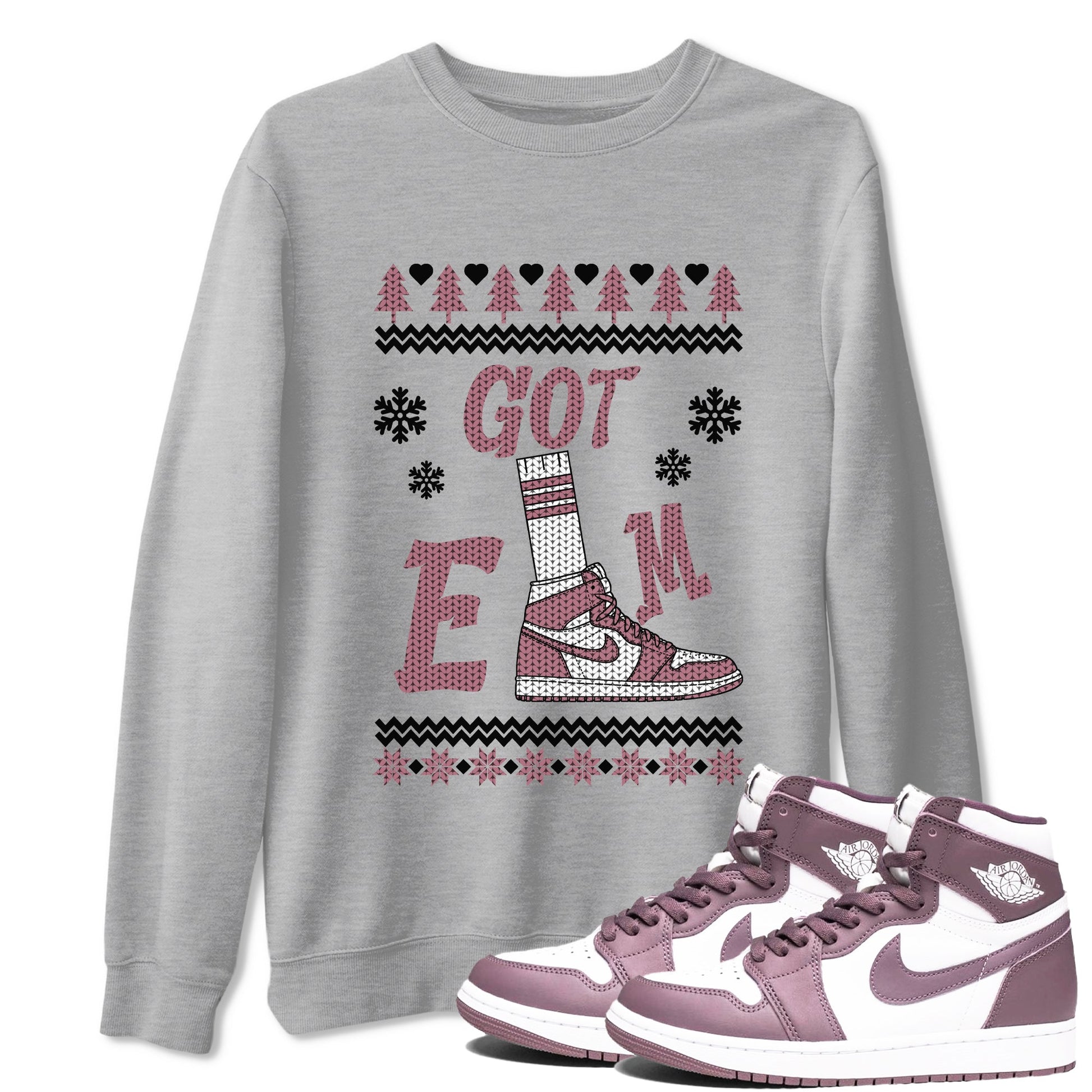 Air Jordan 1 Mauve shirt to match jordans Gotem Sweater sneaker tees Christmas dress Ugly Sweater AJ1 Mauve SNRT Sneaker Release Tees unisex cotton Heather Grey 1 crew neck shirt