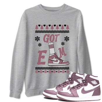 Air Jordan 1 Mauve shirt to match jordans Gotem Sweater sneaker tees Christmas dress Ugly Sweater AJ1 Mauve SNRT Sneaker Release Tees unisex cotton Heather Grey 1 crew neck shirt