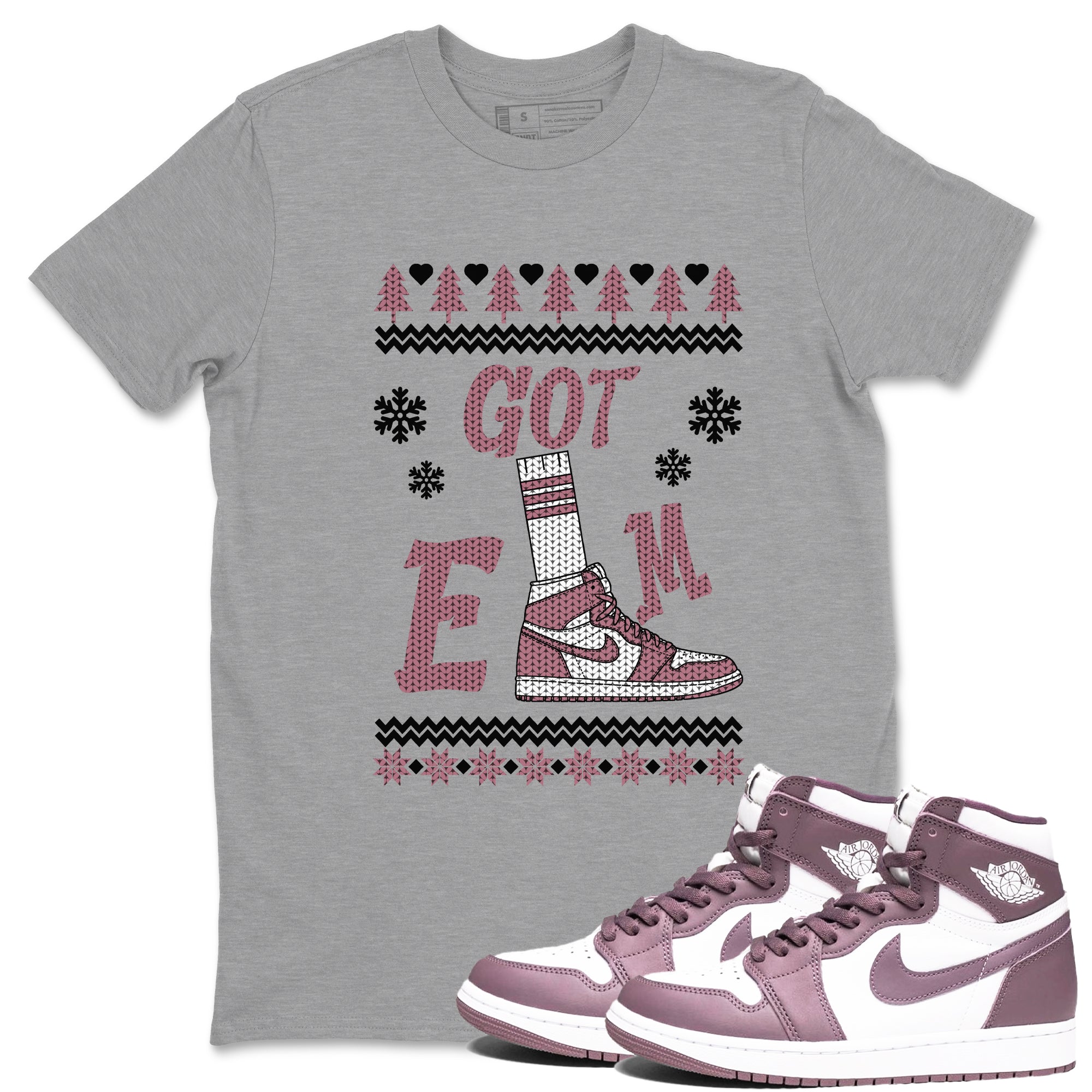 Air Jordan 1 Mauve shirt to match jordans Gotem Sweater sneaker tees Christmas dress Ugly Sweater AJ1 Mauve SNRT Sneaker Release Tees unisex cotton Heather Grey 1 crew neck shirt