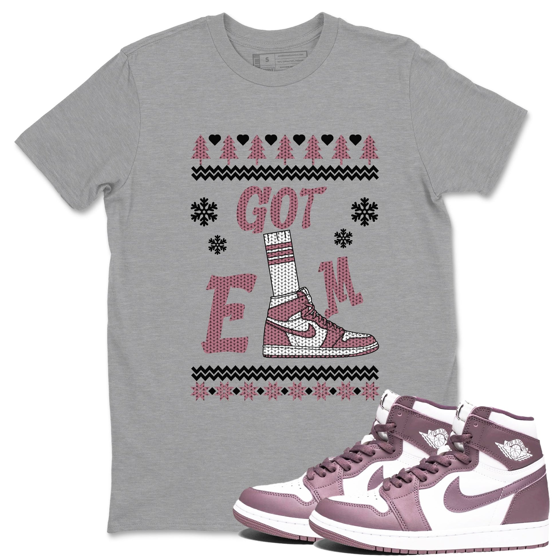Air Jordan 1 Mauve shirt to match jordans Gotem Sweater sneaker tees Christmas dress Ugly Sweater AJ1 Mauve SNRT Sneaker Release Tees unisex cotton Heather Grey 1 crew neck shirt