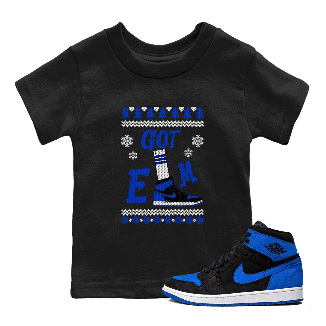 Air Jordan 1 Royal Reimagined shirt to match jordans Gotem Sweater sneaker tees Christmas dress Ugly Sweater AJ1 Royal Reimagined SNRT sneaker release tees baby toddler Black 1 cotton Shirt
