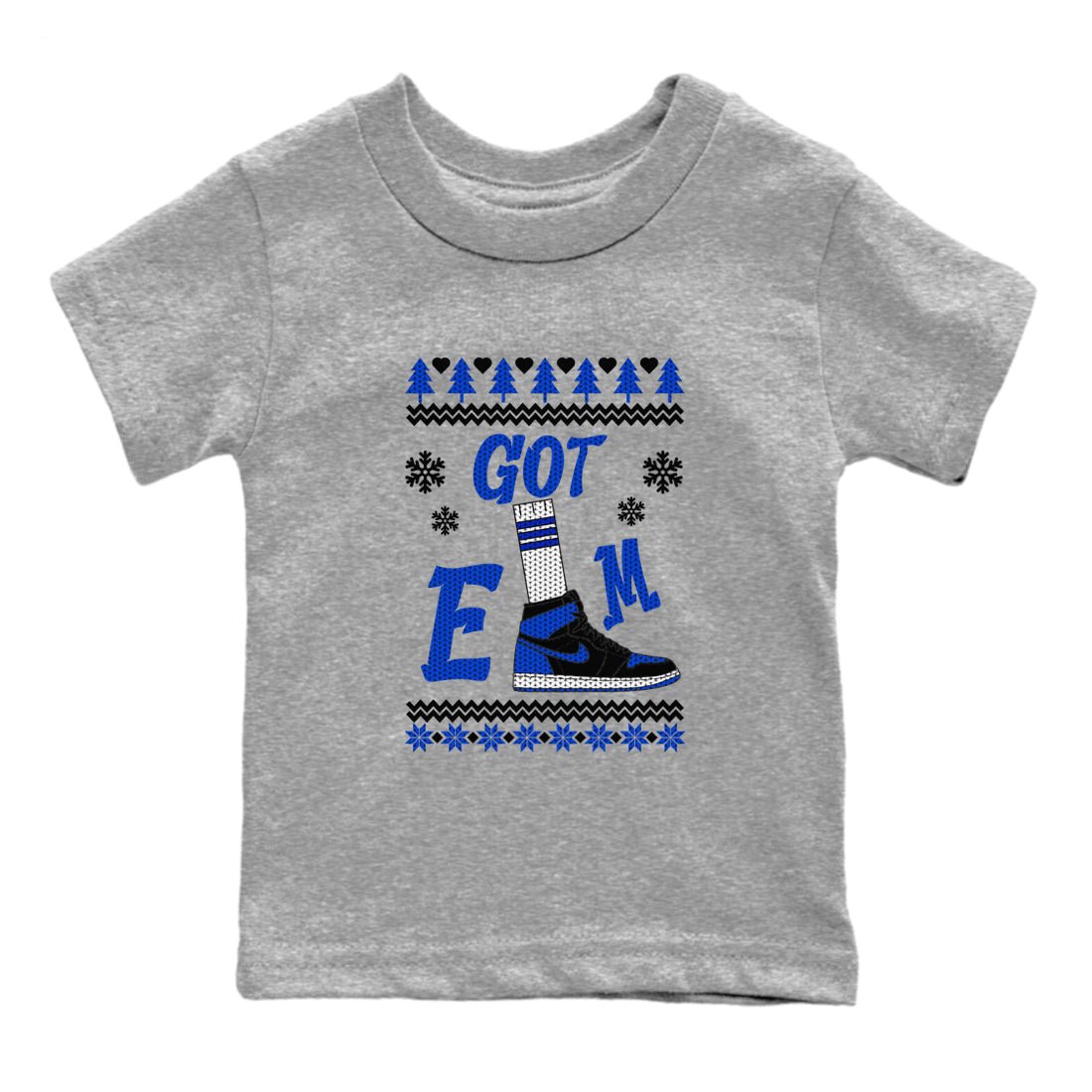 Air Jordan 1 Royal Reimagined shirt to match jordans Gotem Sweater sneaker tees Christmas dress Ugly Sweater AJ1 Royal Reimagined SNRT sneaker release tees baby toddler Heather Grey 2 cotton Shirt