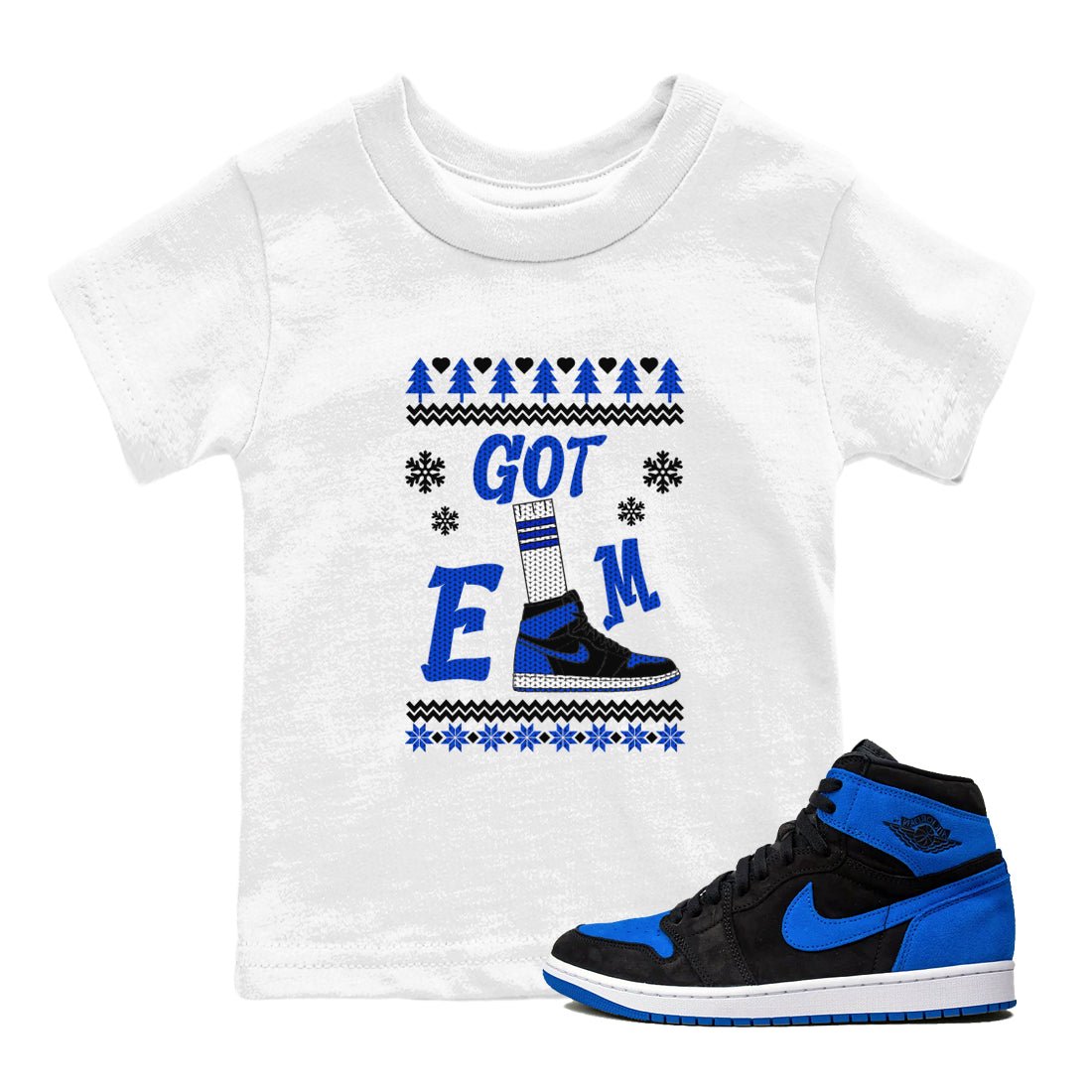 Air Jordan 1 Royal Reimagined shirt to match jordans Gotem Sweater sneaker tees Christmas dress Ugly Sweater AJ1 Royal Reimagined SNRT sneaker release tees baby toddler White 1 cotton Shirt