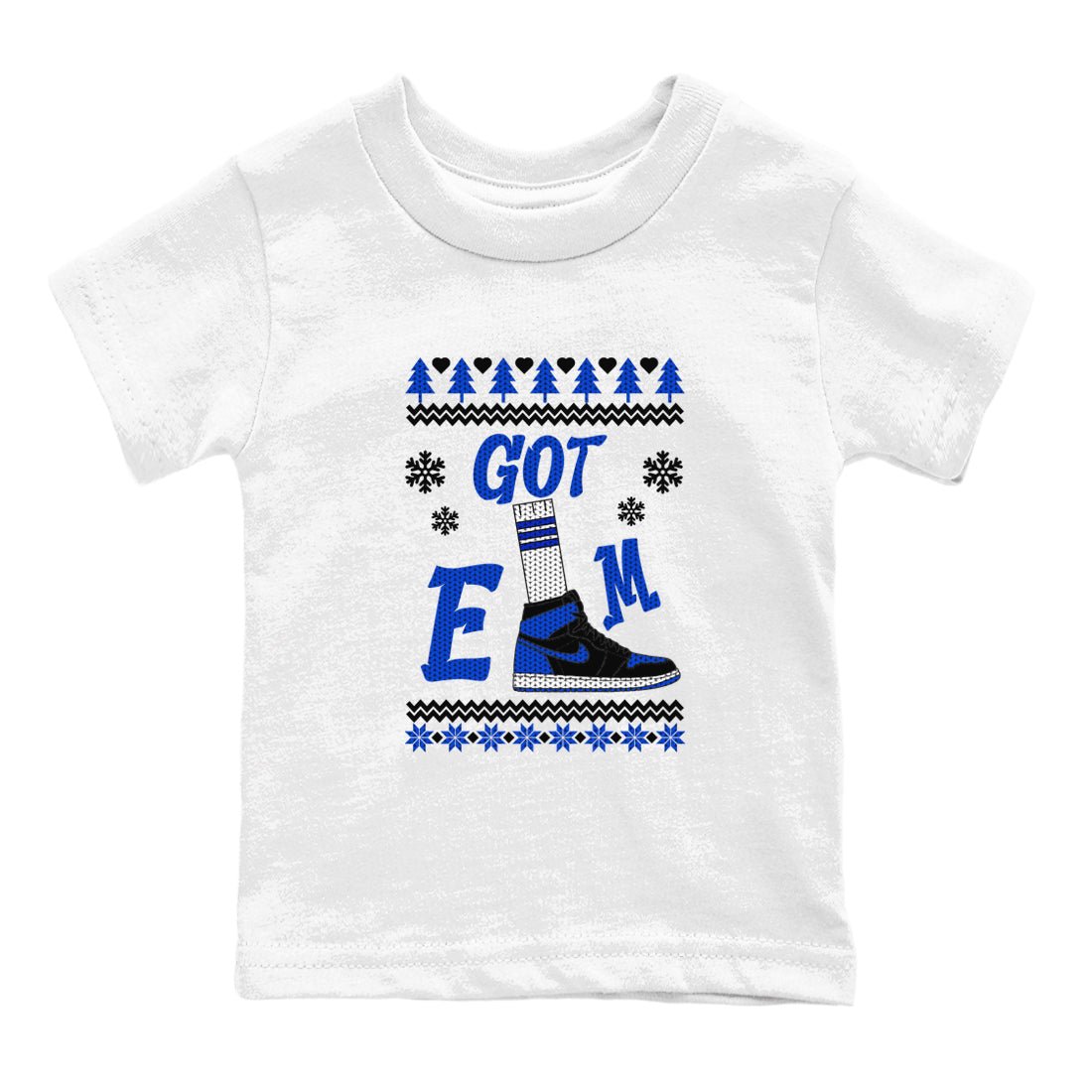 Air Jordan 1 Royal Reimagined shirt to match jordans Gotem Sweater sneaker tees Christmas dress Ugly Sweater AJ1 Royal Reimagined SNRT sneaker release tees baby toddler White 2 cotton Shirt