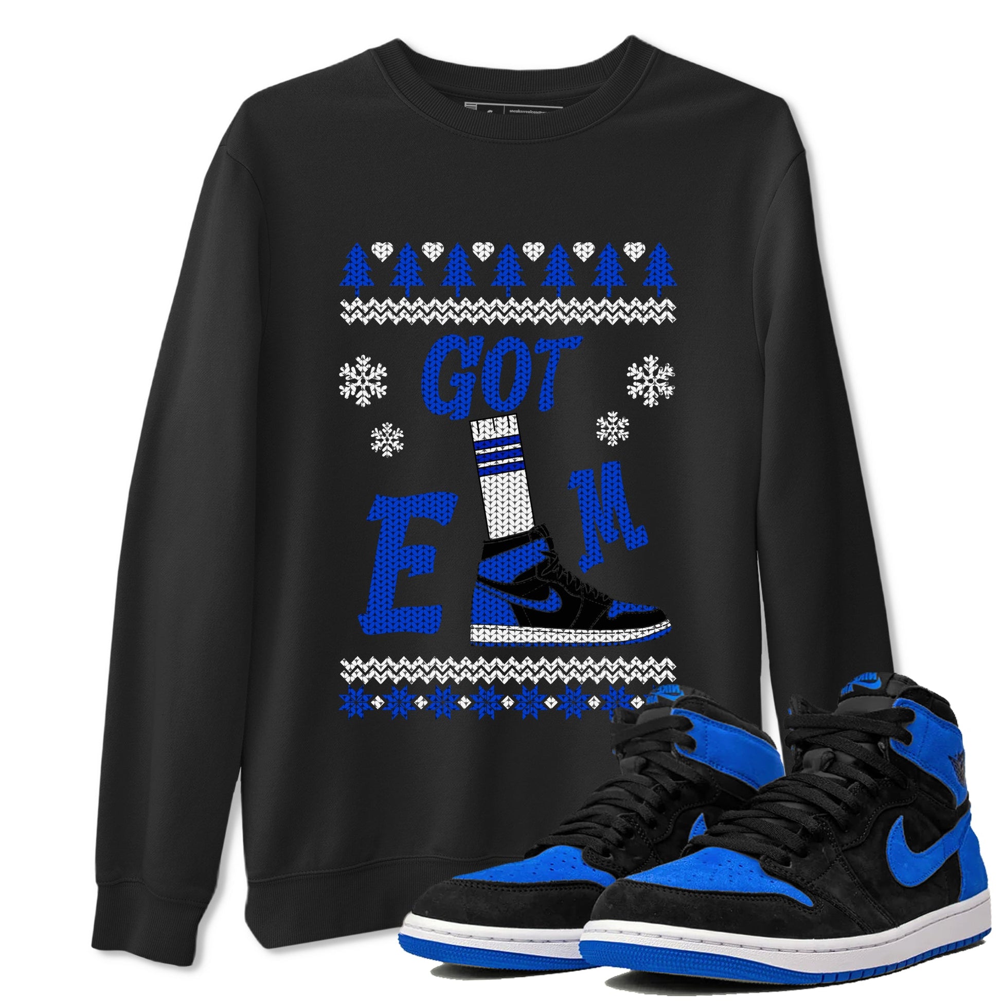 Air Jordan 1 Royal Reimagined shirt to match jordans Gotem Sweater sneaker tees Christmas dress Ugly Sweater AJ1 Royal Reimagined SNRT Sneaker Release Tees unisex cotton Black 1 crew neck shirt