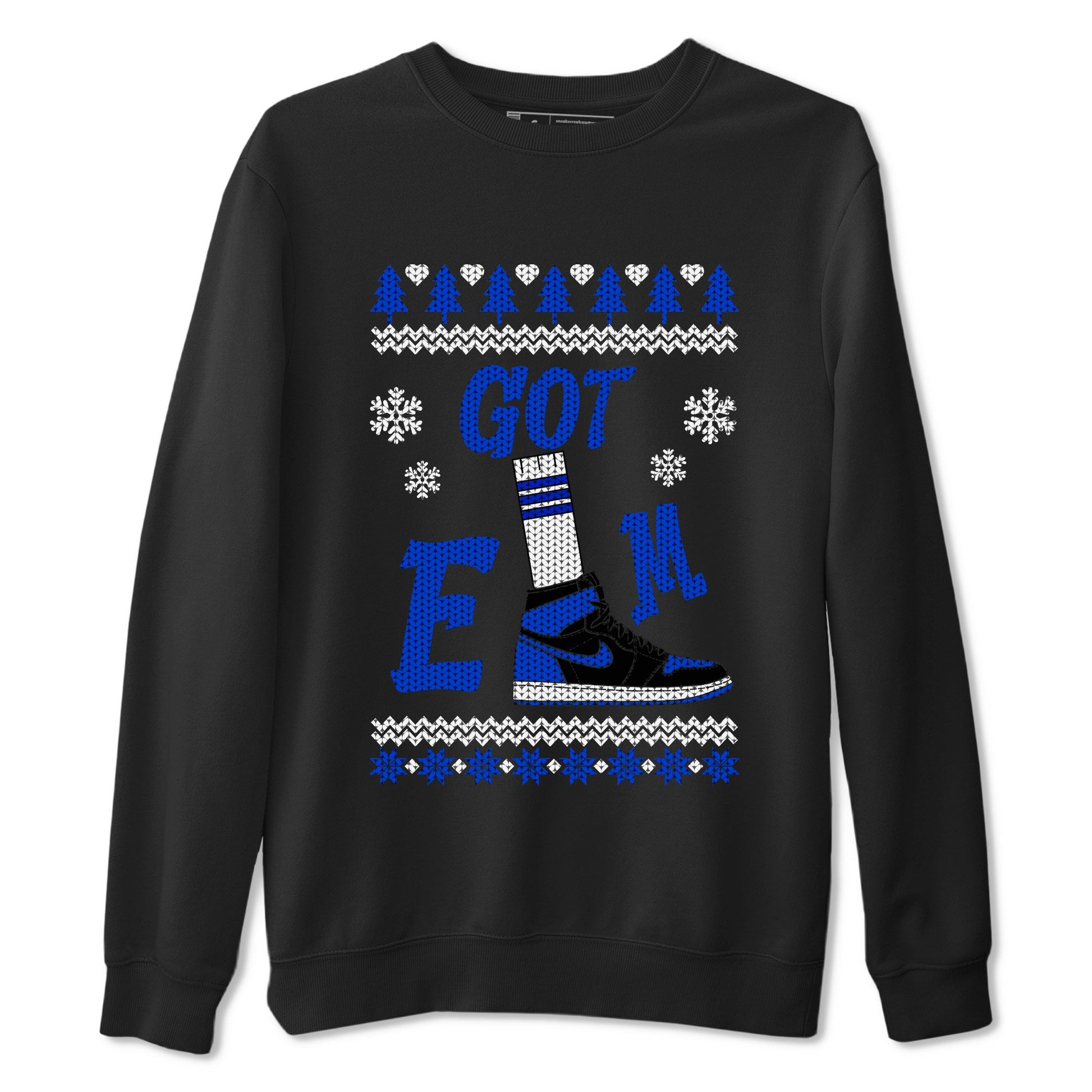 Air Jordan 1 Royal Reimagined shirt to match jordans Gotem Sweater sneaker tees Christmas dress Ugly Sweater AJ1 Royal Reimagined SNRT Sneaker Release Tees unisex cotton Black 2 crew neck shirt