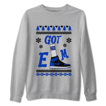 Air Jordan 1 Royal Reimagined shirt to match jordans Gotem Sweater sneaker tees Christmas dress Ugly Sweater AJ1 Royal Reimagined SNRT Sneaker Release Tees unisex cotton Heather Grey 2 crew neck shirt