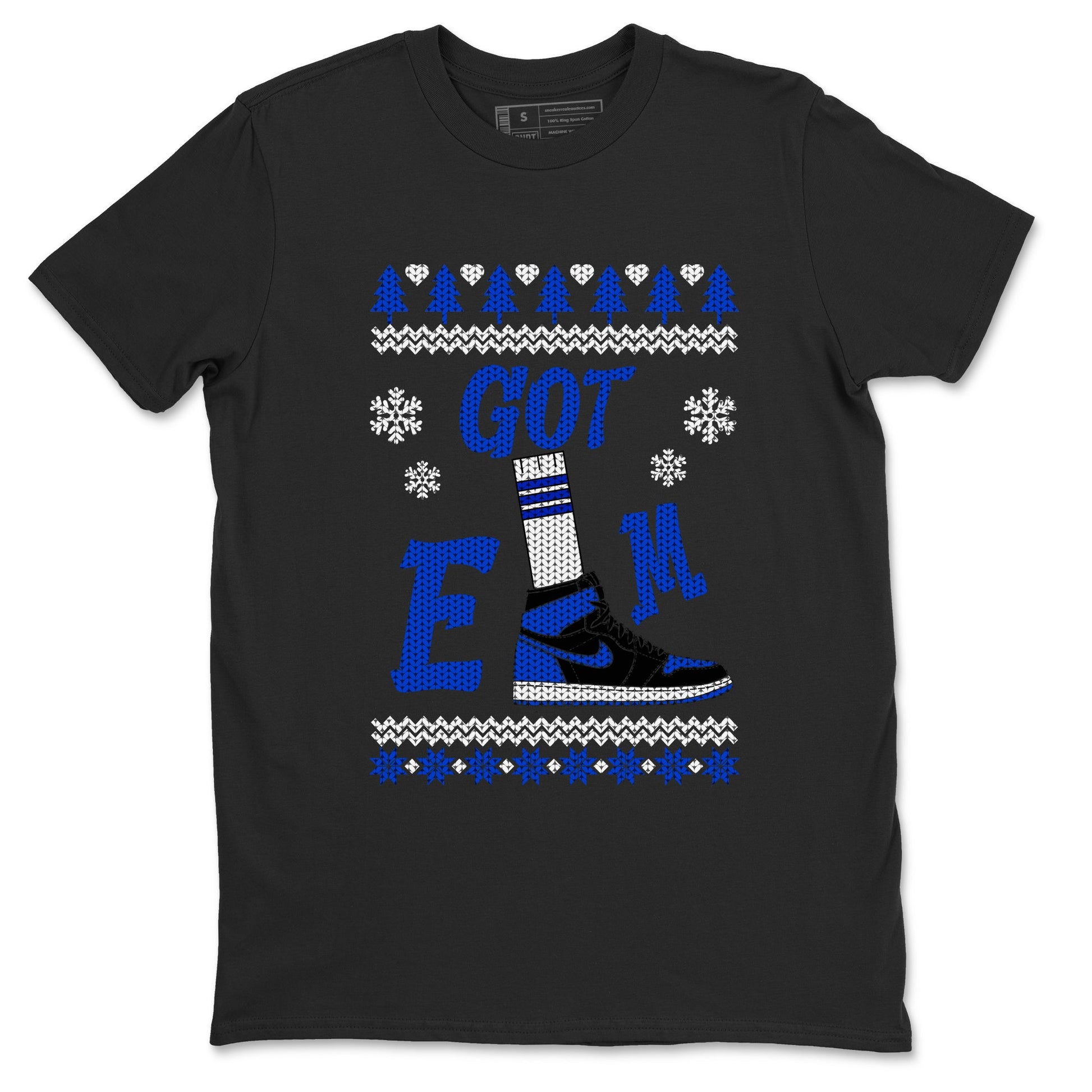 Air Jordan 1 Royal Reimagined shirt to match jordans Gotem Sweater sneaker tees Christmas dress Ugly Sweater AJ1 Royal Reimagined SNRT Sneaker Release Tees unisex cotton Black 2 crew neck shirt