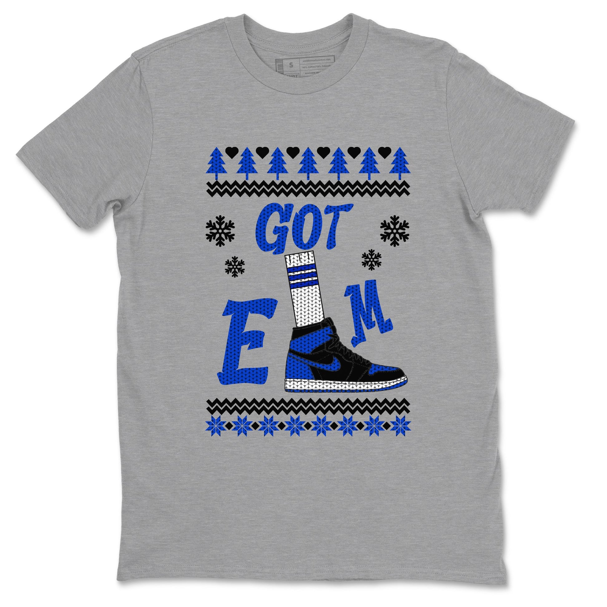 Air Jordan 1 Royal Reimagined shirt to match jordans Gotem Sweater sneaker tees Christmas dress Ugly Sweater AJ1 Royal Reimagined SNRT Sneaker Release Tees unisex cotton Heather Grey 2 crew neck shirt