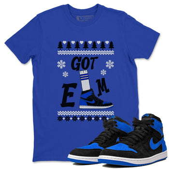 Air Jordan 1 Royal Reimagined shirt to match jordans Gotem Sweater sneaker tees Christmas dress Ugly Sweater AJ1 Royal Reimagined SNRT Sneaker Release Tees unisex cotton Royal Blue 1 crew neck shirt