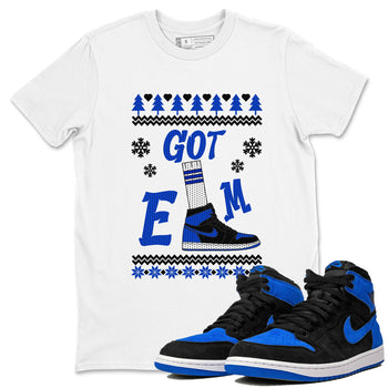 Air Jordan 1 Royal Reimagined shirt to match jordans Gotem Sweater sneaker tees Christmas dress Ugly Sweater AJ1 Royal Reimagined SNRT Sneaker Release Tees unisex cotton White 1 crew neck shirt