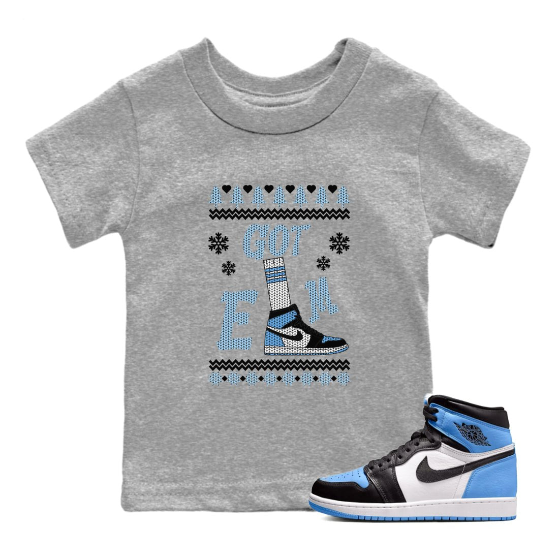Air Jordan 1 UNC Toe shirt to match jordans Gotem Sweater sneaker tees Christmas dress Ugly Sweater AJ1 UNC Toe SNRT sneaker release tees baby toddler Heather Grey 1 cotton Shirt