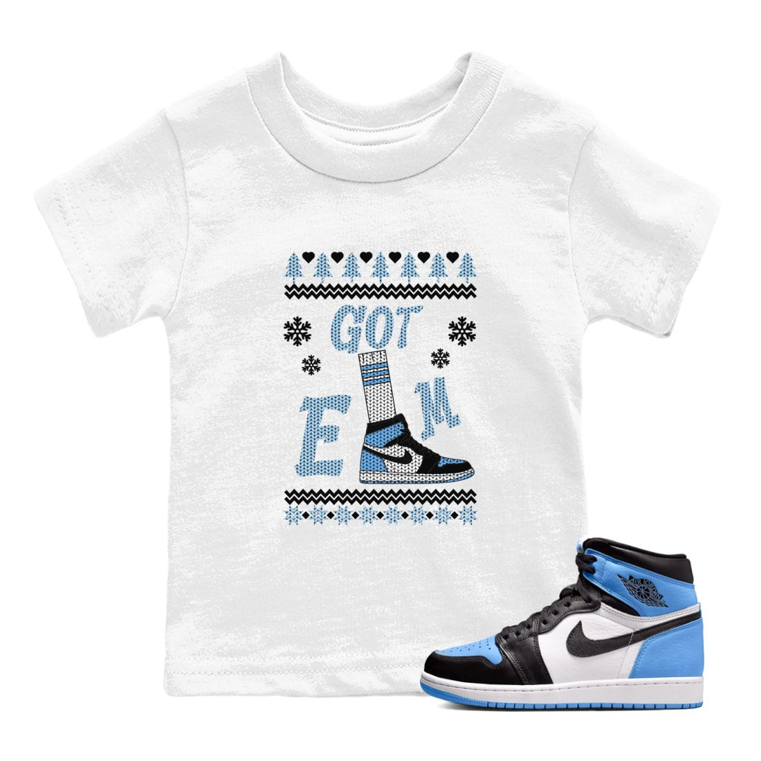 Air Jordan 1 UNC Toe shirt to match jordans Gotem Sweater sneaker tees Christmas dress Ugly Sweater AJ1 UNC Toe SNRT sneaker release tees baby toddler White 1 cotton Shirt