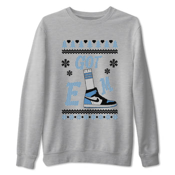Air Jordan 1 UNC Toe shirt to match jordans Gotem Sweater sneaker tees Christmas dress Ugly Sweater AJ1 UNC Toe SNRT Sneaker Release Tees unisex cotton Heather Grey 2 crew neck shirt