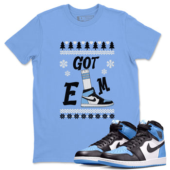 Air Jordan 1 UNC Toe shirt to match jordans Gotem Sweater sneaker tees Christmas dress Ugly Sweater AJ1 UNC Toe SNRT Sneaker Release Tees unisex cotton Carolina Blue 1 crew neck shirt