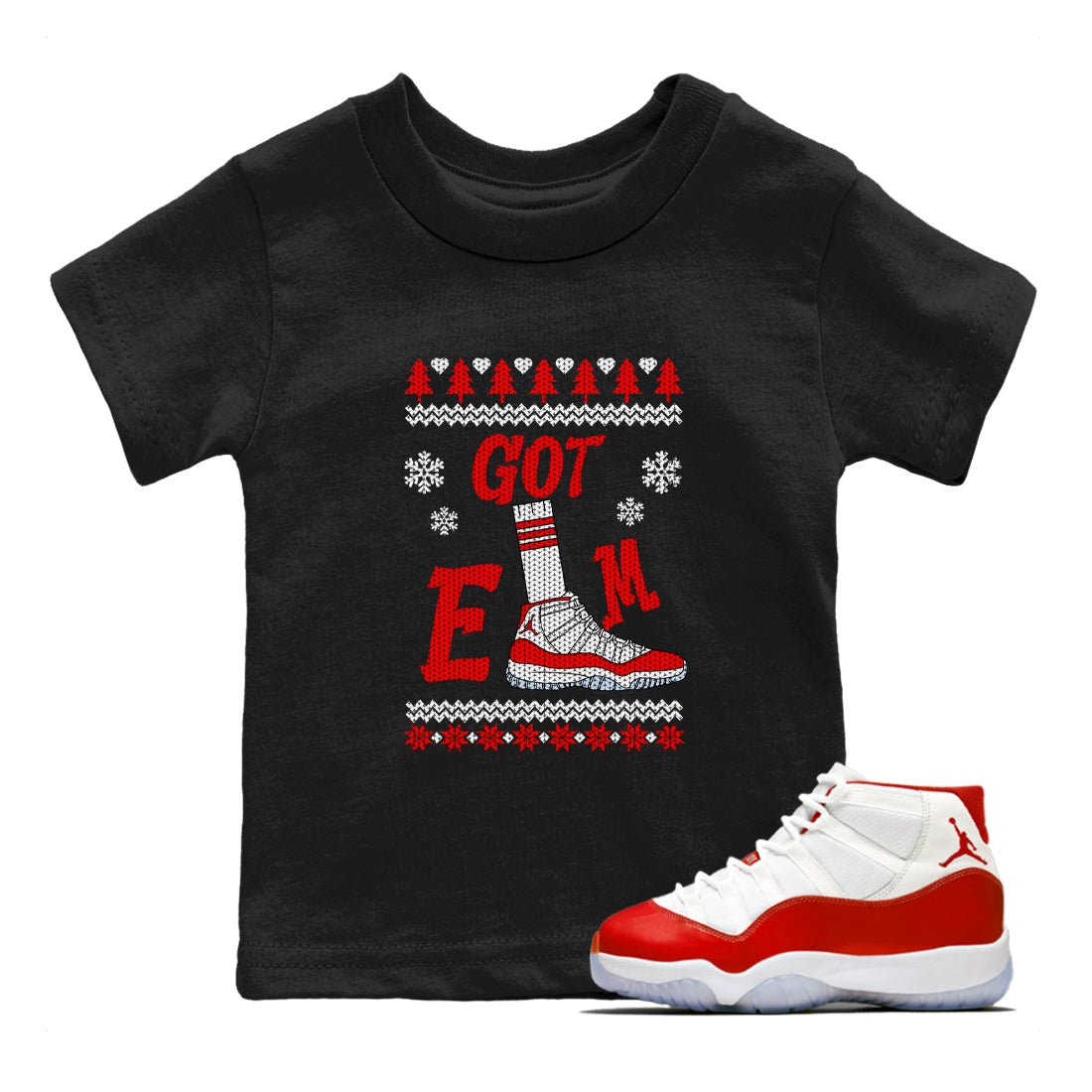 Air Jordan 11 Cherry shirt to match jordans Gotem Sweater sneaker tees Christmas dress Ugly Sweater AJ11 Cherry SNRT sneaker release tees baby toddler Black 1 cotton Shirt