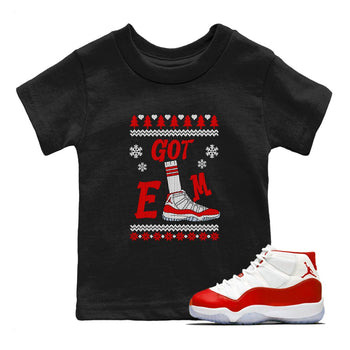 Air Jordan 11 Cherry shirt to match jordans Gotem Sweater sneaker tees Christmas dress Ugly Sweater AJ11 Cherry SNRT sneaker release tees baby toddler Black 1 cotton Shirt