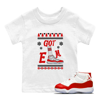Air Jordan 11 Cherry shirt to match jordans Gotem Sweater sneaker tees Christmas dress Ugly Sweater AJ11 Cherry SNRT sneaker release tees baby toddler White 1 cotton Shirt